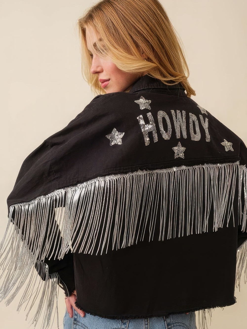 Sequin 'Howdy' Fringe Jacket